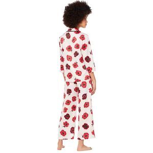 Kate Spade Women’s XL Satin 3/4 Sleeve Long Pajama Set Floral Poppy